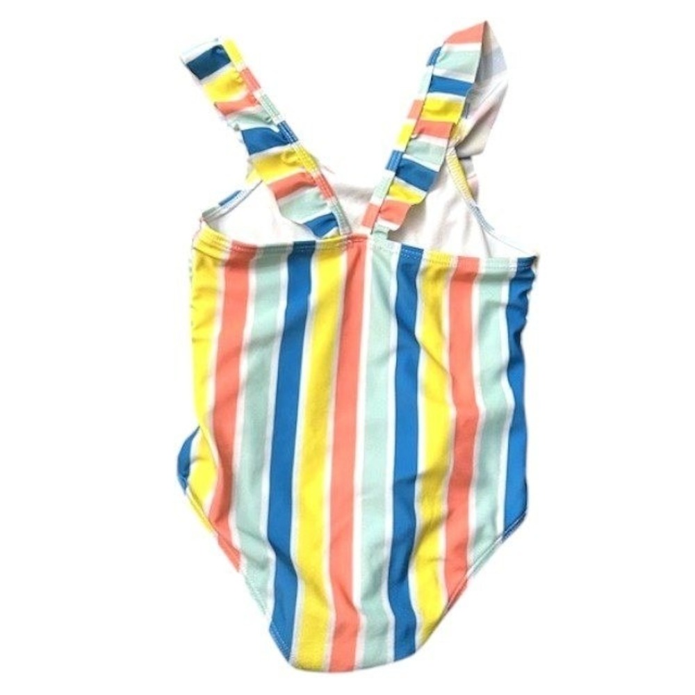 Girls 4T Striped Ruffle One Piece Swimsuit Bathing Suit Beach Pool Splash Summer - Picture 2 of 11